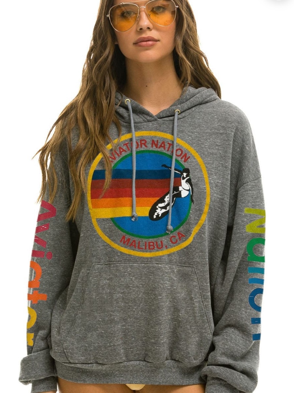 !! Aviator nation Malibu CA Gray Pullover Hoodie  ! S